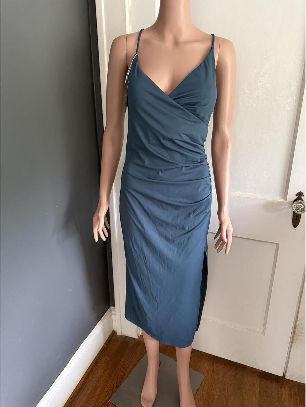 Halara Blue Wrap Midi Dress with Spaghetti Straps
